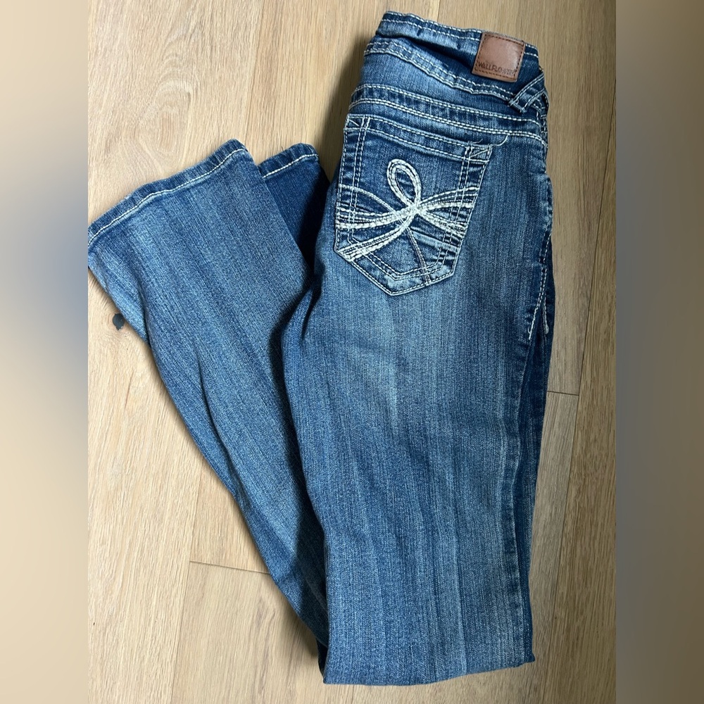 Wallflower Women's Medium Blue Bootcut Jeans with Embroidered Pocket